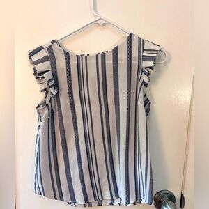 Monteau Small White Blue Vertical Striped Light Sleeveless Blouse Top